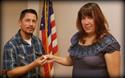 Luis Martinez, of SEIU Local 721 receives his 5-year pin from Local 537 President Laura Villegas.